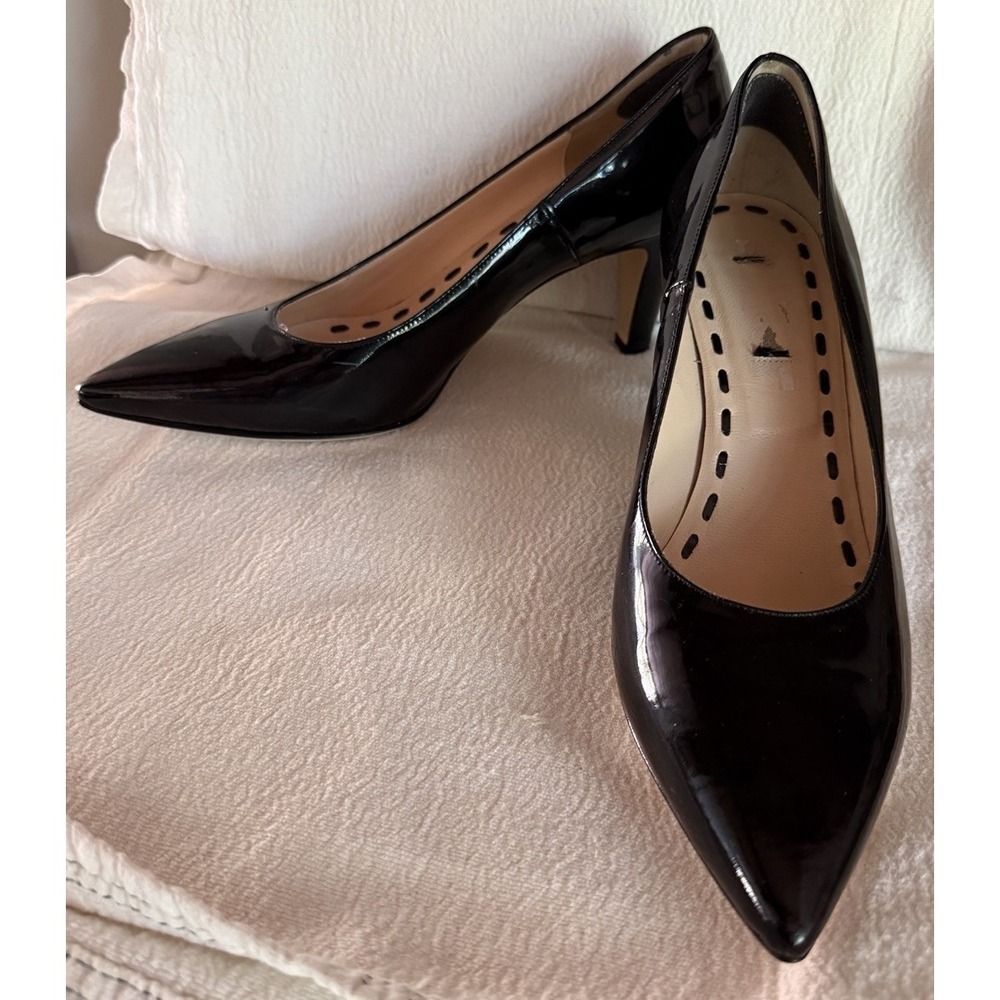 Marina Rinaldi Black Patent Leather Pumps Sz 40 9.5 Italy Pointed Toe Heel Rare